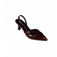 YAZKIŞ Kadın Gümüş Saten Bordo Rugan Üstü Toklaı Burnu Sivri 7cm İnce Topuklu  Stiletto Ayakkabı