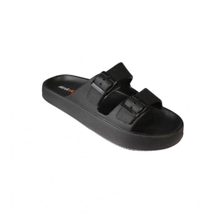 AKINBELLA Erkek Siyah Gri 46-47 Numara Cift Bant Tokalı Kauçuk Taban Deniz Havuz Bahçe Terliği