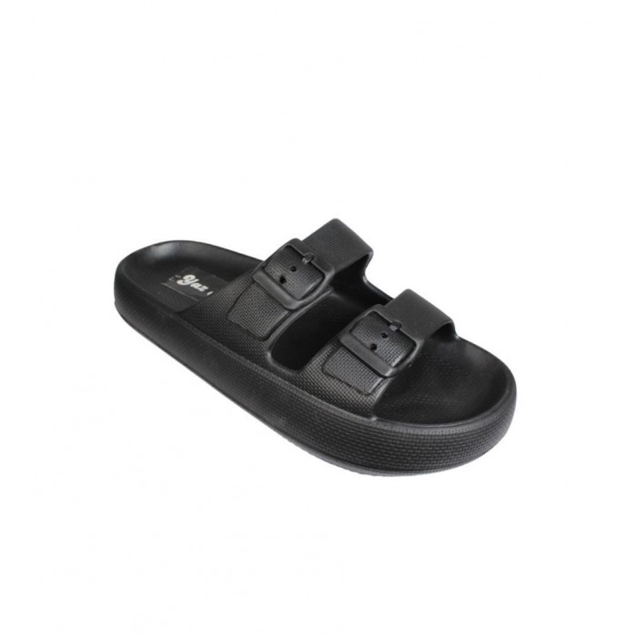 AKINBELLA Erkek Siyah Lacivert Cift Bant Tokalı Kauçuk Taban Deniz Havuz Bahçe Terliği