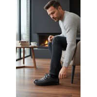 YAZKIŞ Erkek Siyah Cilt Hakiki Deri Casual Rahat Hafif Ayakkabı