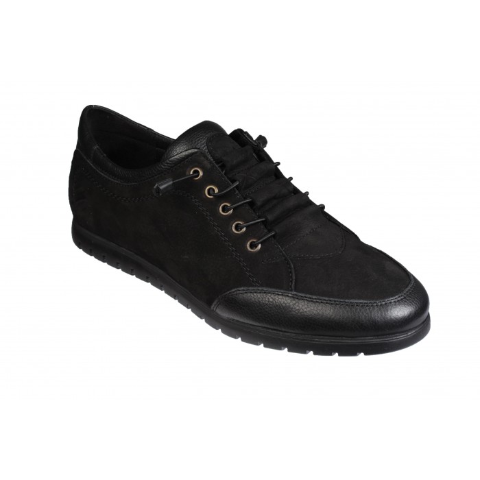 YAZKIŞ Erkek Siyah Nubuk Bağcıksız Hakiki Deri Düz Taban Günlük Ayakkabı