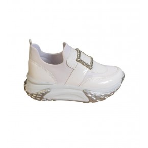 YAZKIŞ Kadın Beyaz Cilt Üzeri Taş Tokalı Streç Kumaş 5cm Kalın Taban Fashıon Spor Ayakkabı