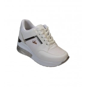 YAZKIŞ Kadın Beyaz Simli 6cmdolgu Topuk Bağcıklı Spor Ayakkabı