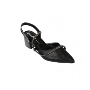 YAZKIŞ Kadın Gümüş Siyah Taşlı 6cm Kalın Topuklu Abiye Ayakkabı