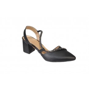 YAZKIŞ Kadın Krem Siyah 6cm Kalın Topuk Çapraz Taşlı Abiye Düğün Nişan Ayakkabısı