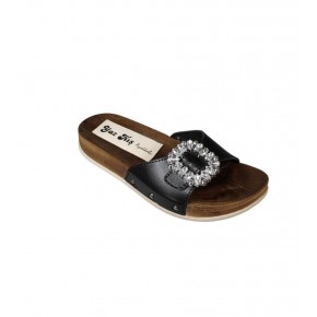 YAZKIŞ Kadın Siyah Bej Kırmızı Tek Taş Tokalı Mantar taban Terlik