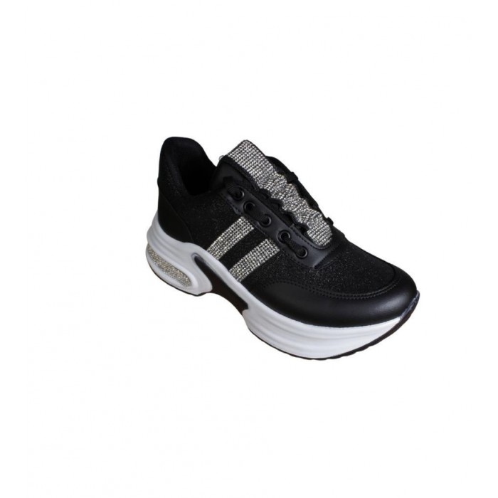 YAZKIŞ Kadın Siyah Beyaz Bej Simli Taşlı 5cm Kalın Taban Fashıon Günlük Spor Ayakkabı