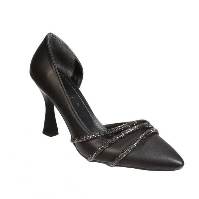 YAZKIŞ Kadın Siyah Beyaz Cilt 9cm Şamdan Topuklu Üzeri Taşı Yanı Açık Düğün Nişan Abiye Ayakkabı