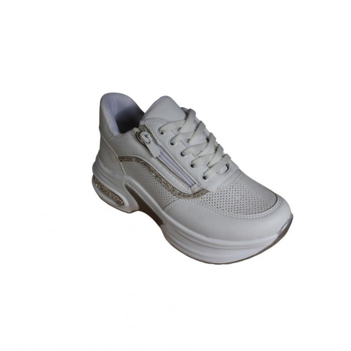 YAZKIŞ Kadın Siyah Beyaz cilt Tabanı Taşlı Yandan Fermuarlı Bağcıklı Fashıon Günlük Spor Ayakkabı