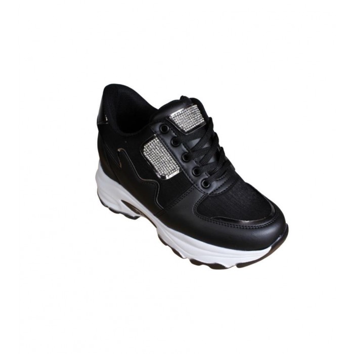 YAZKIŞ Kadın Siyah Beyaz Cilt Taşlı İçten 8cm Topuklu Fashıon Günlük Spor Ayakkabı