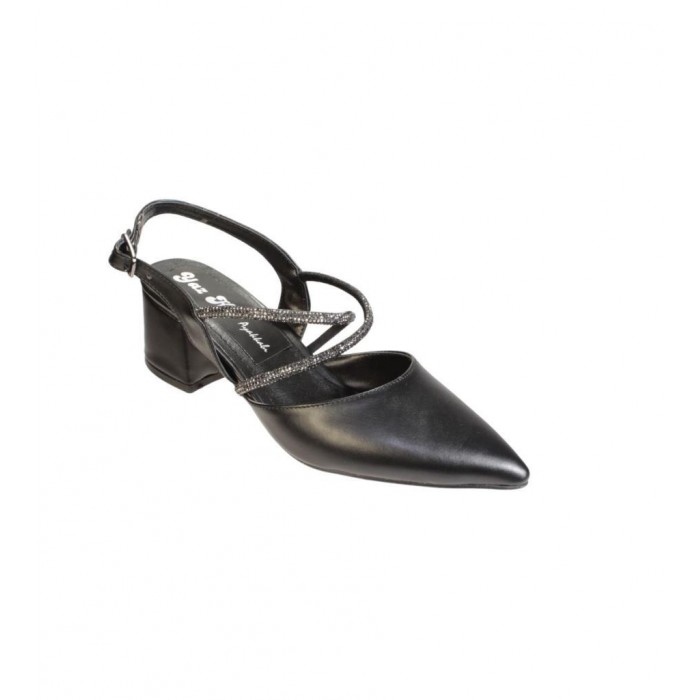 YAZKIŞ Kadın Siyah Beyaz Cilt Üzeri Taşlı Çapraz bantlı Arkası Açık 5cm Kalın Topuk Ayakkabı