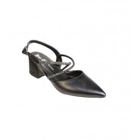 YAZKIŞ Kadın Siyah Beyaz Cilt Üzeri Taşlı Çapraz bantlı Arkası Açık 5cm Kalın Topuk Ayakkabı