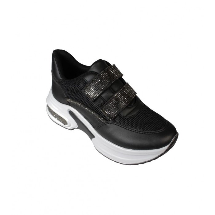 YAZKIŞ Kadın Siyah Beyaz Fileli Çırtlı Çırtı Ve Tabanı Taşlı 5cm kalın Taban Sneaker Fashıon Spor Ay