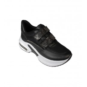 YAZKIŞ Kadın Siyah Beyaz Fileli Çırtlı Çırtı Ve Tabanı Taşlı 5cm kalın Taban Sneaker Fashıon Spor Ay