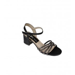 YAZKIŞ Kadın Siyah Beyaz Gümüş Üzeri Çapraz Bantlı Taşlı Bilekten Bağlamalı 5cm Kalın Topuk Abiye Ay