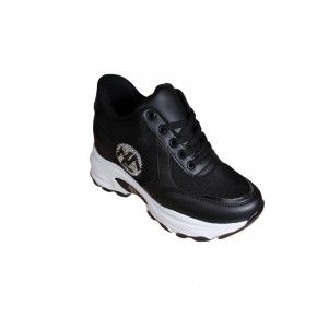 YAZKIŞ Kadın Siyah Beyaz Parlak Kumaş Taşlı 8cm İçten Gizli Topuk Fashıon Günlük Spor Ayakkabı