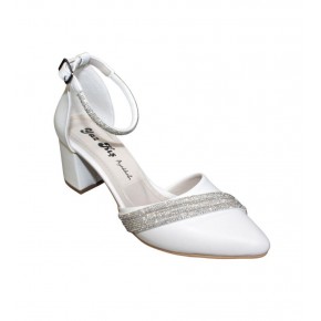 YAZKIŞ Kadın Siyah Beyaz Gümüş Üzeri Bileği Taşlı 5cm Kalın Topuk KarnıYarık Düğün Nişan Abiye Ayakkabı