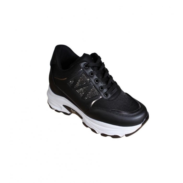 YAZKIŞ Kadın Siyah Beyaz Yanı Taşlı İçten 8Cm Topuklı Fashıon Spor Ayakkabı