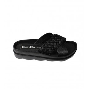 YAZKIŞ Kadın Siyah Cilt Çapraz Örgü Düz Taban Terlik