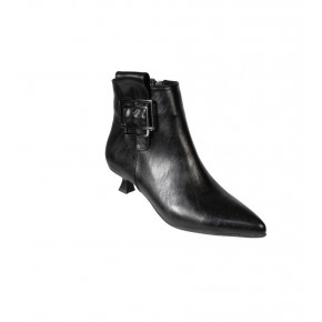 YAZKIŞ Kadın Siyah Cilt Kare Toka Sivri Burun 4cm İnce Fındık Topuk Bot