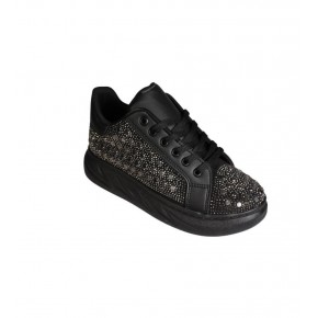 YAZKIŞ Kadın Siyah Cilt Taşlı Kalın Taban Fashıon Spor Ayakkabı