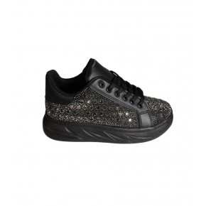 YAZKIŞ Kadın Siyah Cilt Taşlı Kalın Taban Fashıon Spor Ayakkabı