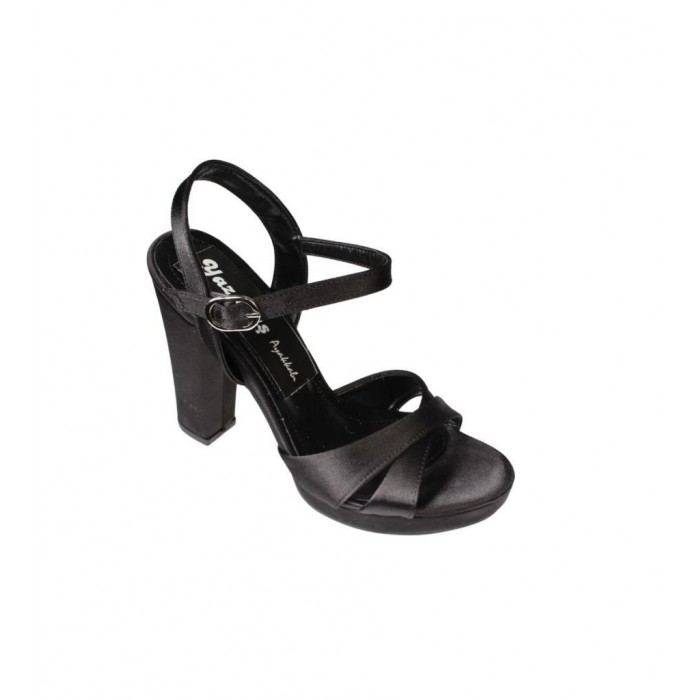 YAZKIŞ Kadın Siyah Gümüş saten Çapraz Bantlı 10cm Kalın Topuk 3 cm Pltform Topuklu Abiye Ayakkabı