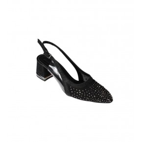 YAZKIŞ Kadın Siyah Gümüş Üzeri Taşlı Tüllü 5cm Kalın Taban Simli arkası Açık Önü Kapalı Abiye Ayakka