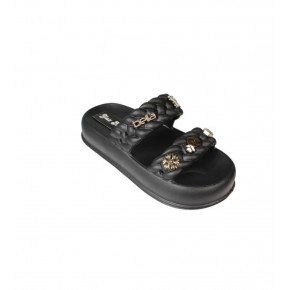 YAZKIŞ Kadın Siyah Krem Yeşil Gri Çift Bantlı Üzeri Taşlı Kauçuk Deniz Plaj Havuz Terlik