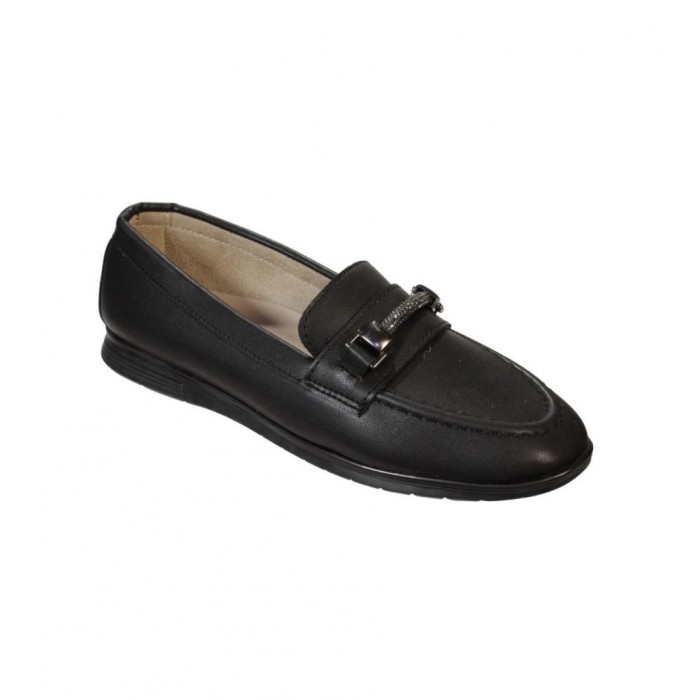 YAZKIŞ Kadın Siyah Krem  Cilt Üzeri Taş Şeritli Düz  Babet