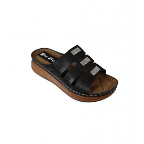 YAZKIŞ Kadın Siyah Krem Cilt Üzeri Taşlı Kalın Taban Comfort Taban terlik