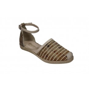 YAZKIŞ Kadın Siyah Krem Üstü Desenli Espartin Keten Karnıyarık Babet