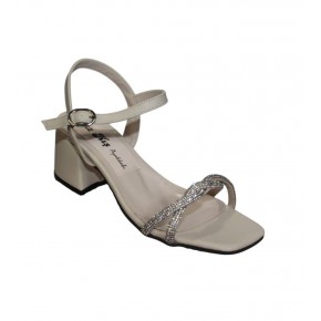 YAZKIŞ Kadın Siyah Krem Üzeri Taş Bantlı 5cm Kalın Topuklu Sandalet