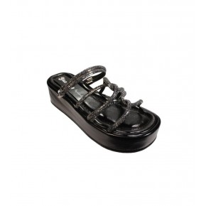 YAZKIŞ Kadın Siyah Krem Üzeri Taş Çapraz Atkılı 6cm Kalın Taban Terlik