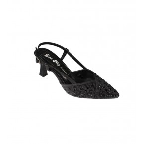 YAZKIŞ Kadın Siyah Laci Ten Gümüş Sivri Burun Üstü Taşlı 8cm kadeh Topuk Abiye Ayakkabı