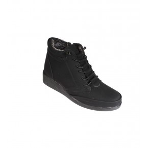 YAZKIŞ Kadın Siyah Mat Cilt Lastik Bağcıklı Yandan fermuarlı İçi Kürklü Düz Taban Anne Bot