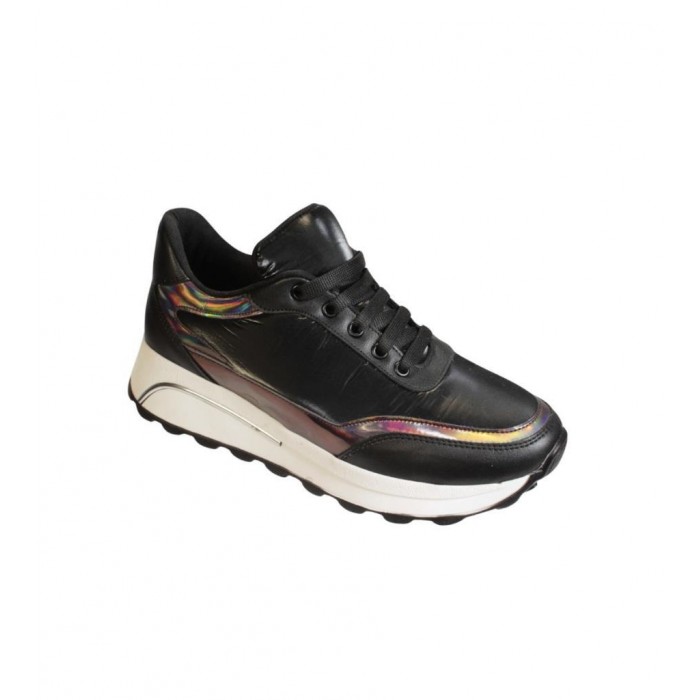 YAZKIŞ Kadın Siyah Paraşüt Kumaş Bağcıklı 4cm Kalın Taban Fashıon Spor Ayakkabı