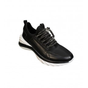 YAZKIŞ Kadın Siyah Streç Kumaş Üzeri Taş Bağcıklı Comfort 5cm Kalın Taban Fashıon Spor ayakkabı