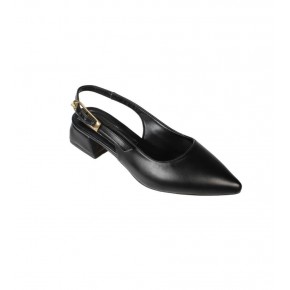 YAZKIŞ Kadın Siyah Ten Cilt Önü Kapalı Arkası Açık 4cm Kalın Topuk Ayakkabı