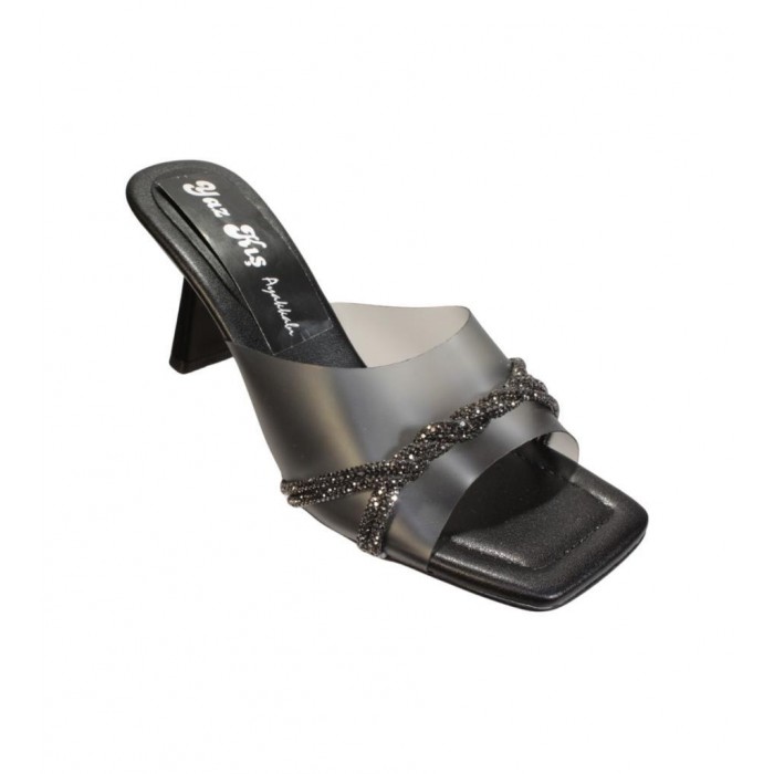 YAZKIŞ Kadın Siyah  Üzeri Şeffaf Taşlı 7cm Kadeh Topuk Terlik