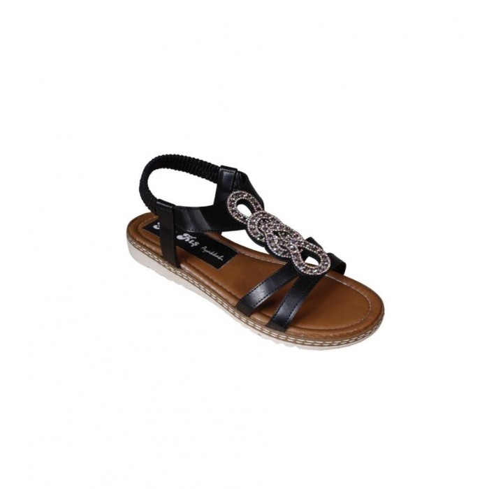 YAZKIŞ Kadın Siyah  Üzeri Taşlı Bileği Lastikli Düz Taban Sandalet