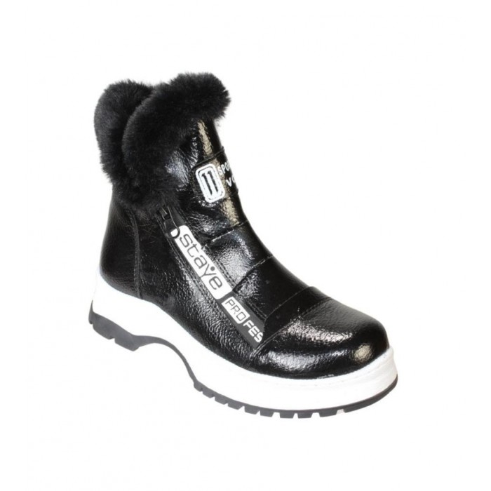 YAZKIŞ Kız Çocuk Siyah Platin Rugan Kürklü Çift Fermuarlı Termo Taban Kışlık Bot