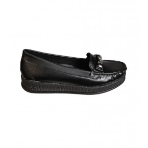 YAZKIŞ Siyah Platin Parlak Üzeri Burgu Taşlı Kalın Taban Babet